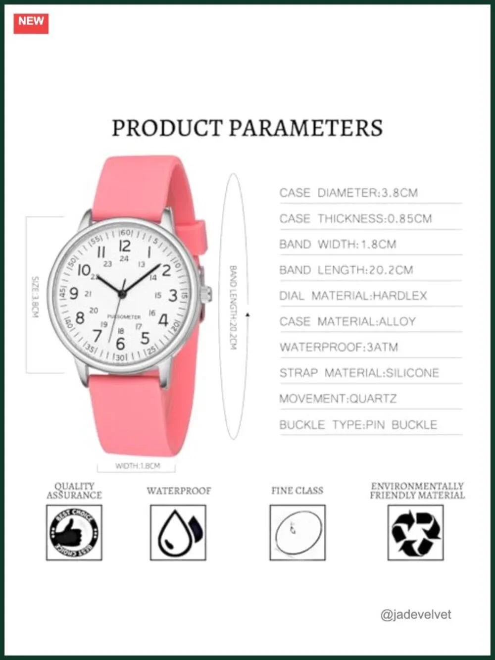 Nurse Watch Easy Read Luminous Dial Silicone Band Red Second Hand Waterproof